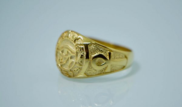 Eye of Horus Ring Egyptian Ankh Gold Plating Pure Solid 925 Sterling Silver Ring Talisman Amulet