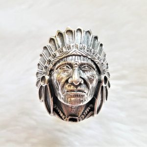 Eliz Sterling Silver 925 American Indian Chief Warrior Ring Spirit Amulet Talisman Handmade American Indian Heavy 20 grams