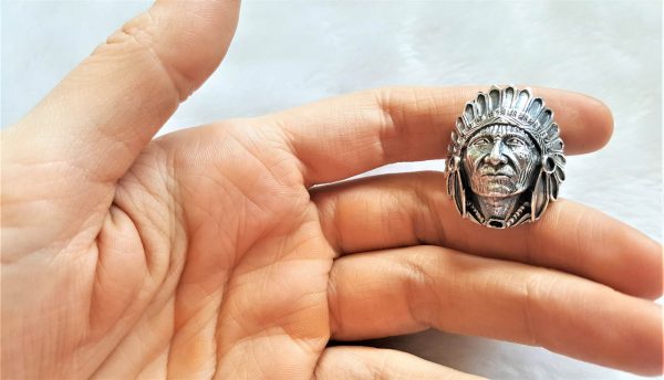 Eliz Sterling Silver 925 American Indian Chief Warrior Ring Spirit Amulet Talisman Handmade American Indian Heavy 20 grams