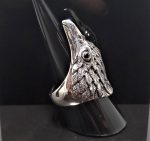 Eliz STERLING SILVER 925 Raven Black Onyx Eyes Exclusive Design Heavy Ring 18 grams Totem Animal Talisman Sacred Spirit