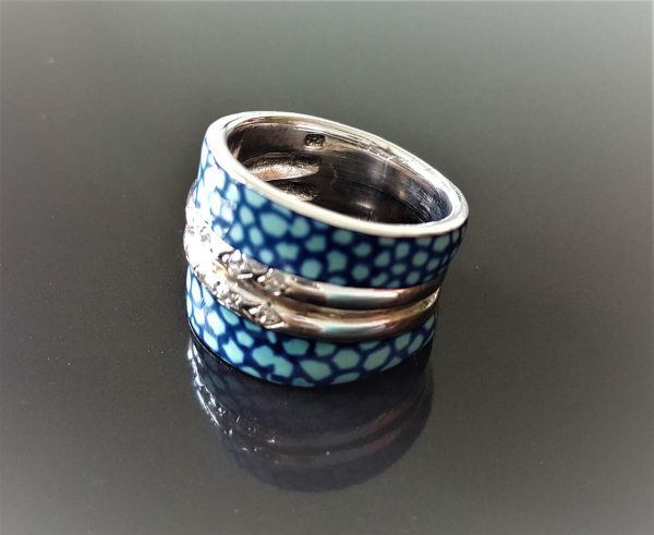 Sterling Silver 925 Ring Cool Design Blue Enamel Stylish Esclusive Cubic Zirconia High Fasion
