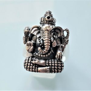 925 Sterling Silver Ring Great Ganesha Blessing Lord of Success Wealth Wisdom Ohm Aum Ganapati Talisman Amulet Good Luck Om Symbol Heavy 20 grams