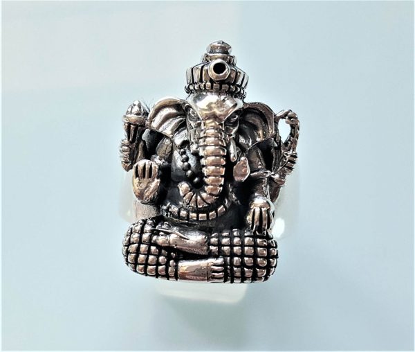 925 Sterling Silver Ring Great Ganesha Blessing Lord of Success Wealth Wisdom Ohm Aum Ganapati Talisman Amulet Good Luck Om Symbol Heavy 20 grams