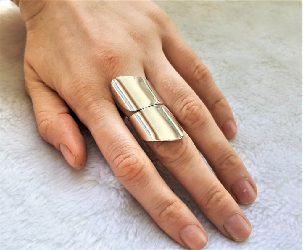 STERLING SILVER 925 Long Knuckle Ring Wide band Full Finger Exclusive