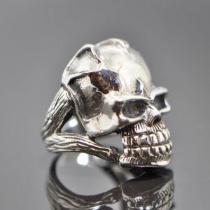 925 Sterling Silver Neanderthal Fire Skull Ring