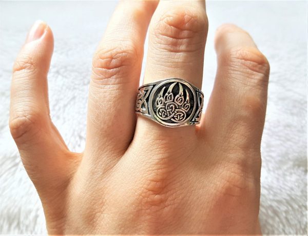 Sterling Silver 925 Ring Viking Bear Paw Claw Slavic Warding Veles Sacred Symbol Talisman Amulet