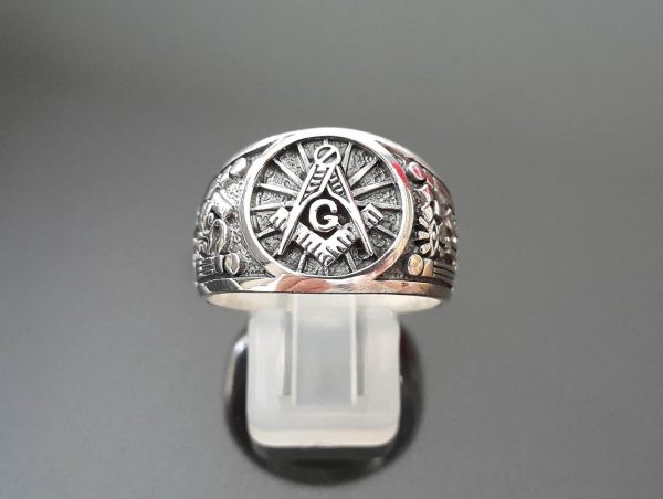 925 Sterling Silver MASTER MASON Ring Illuminati Masonic Symbols G letter Sacred Symbols ELIZ