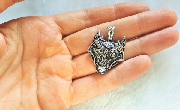 STERLING SILVER 925 Fenrir Wolf Pendant Celtic Amulet Viking Jewelry Scandinavian Talisman