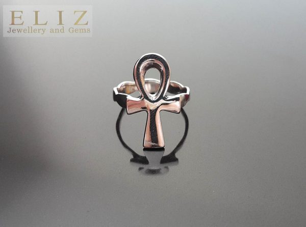 925 Sterling Silver Egyptian Ankh Cross Ring Egyptian Hieroglyphic Symbol Key of Life Cross Talisman Amulet ELIZ