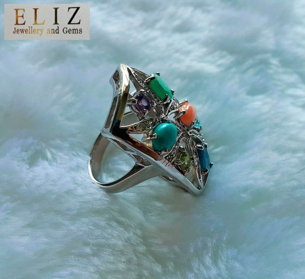 Exclusive Design Sterling Silver Ring Genuine Precious Sapphire Emerald Peridot Turquoise Blue Topaz Amethyst SZ 8