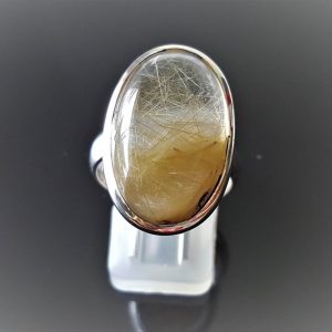 Eliz Sterling Silver 925 Ring Natural Golden Rutile Quartz "Venus Hair" Crystal of Wealth SZ 7.5