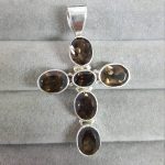 Sterling Silver Pendant Cross Natural Smoky Quartz Gemstone Exclusive GIFT