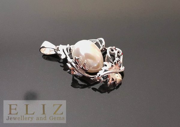 Eliz Unique Sterling Silver 925 Pendant Huge Natural White Pearl Exclusive Gift Custom Made