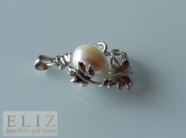 Eliz Unique Sterling Silver 925 Pendant Huge Natural White Pearl Exclusive Gift Custom Made