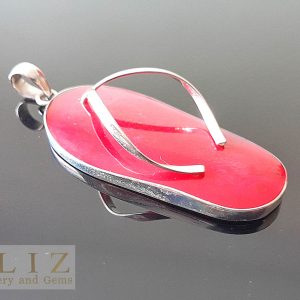 Eliz Sterling Silver 925 Natural Red Coral FLIP FLOP Beach Pendant Custom Made holiday Gift