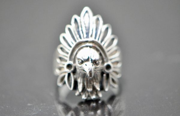 Eliz .925 Sterling Silver Eagle Chief American Indian  Egyptian Horus Ring