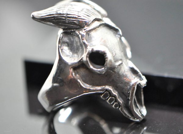Eliz .925 Sterling Silver Cow Skull Ring Massive 36 Grams