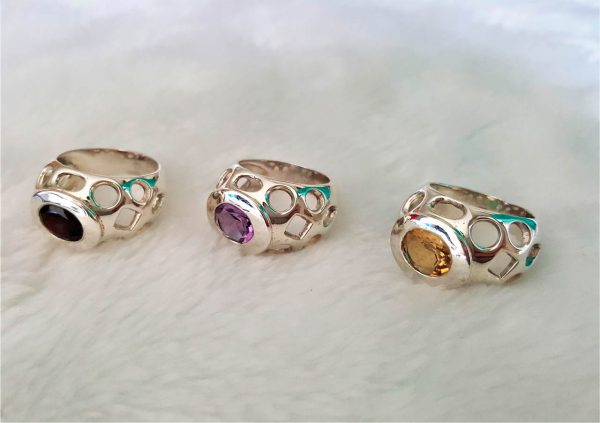 Eliz STERLING SILVER 925 Ring Genuine Gemstones Amethyst/Garnet/Citrine Exclusive Design Talisman Highest Quality GEMSTONES