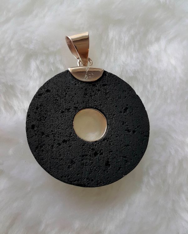 Eliz ENERGY CRYSTAL Natural Volcanic Lava Stone Sterling Silver Pendant Mother Earth Oil Diffuser Talisman Amulet