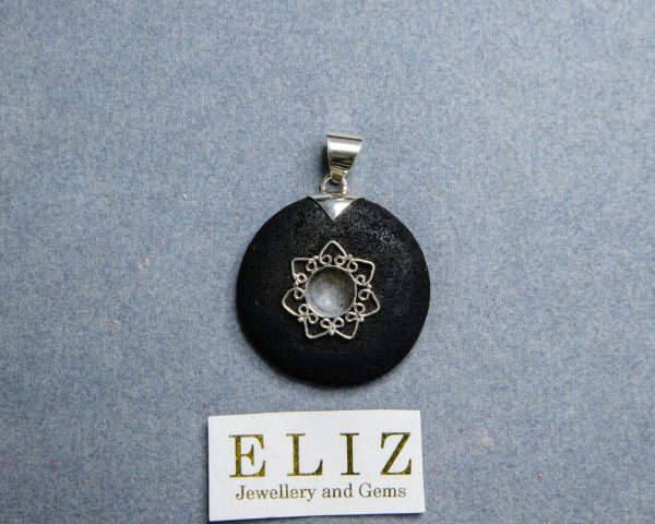 Eliz ENERGY CRYSTAL Natural Volcanic Lava Stone Sterling Silver Pendant Mother Earth Oil Diffuser Talisman Amulet