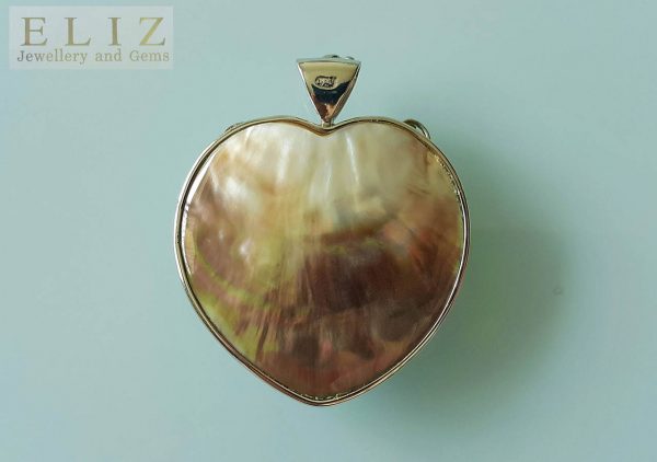 Eliz Genuine Precious Tourmaline Multi Color STERLING SILVER 925 Mother of Pearl Heart Shape PENDANT Natural Gemstones Exclusive Gift