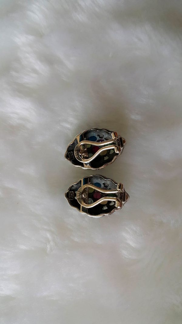 Eliz Sterling Silver 925 Precious Gemstones MultiStones Earrings & Marcasite Ruby Citrine Emerald Garnet Blue Topaz