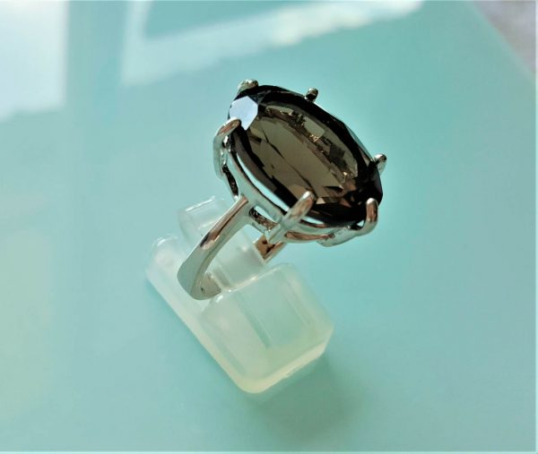 Eliz 925 Sterling Silver Ring Extra Large Genuine Smoky Quartz Faceted Natural Gemstone