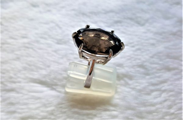 Eliz 925 Sterling Silver Ring Extra Large Genuine Smoky Quartz Faceted Natural Gemstone