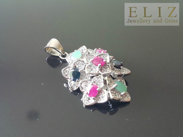 Eliz Genuine UNTREATED Sapphire Ruby Emerald STERLING SILVER 925 Pendant Exclusive Gift