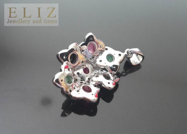 Eliz Genuine UNTREATED Sapphire Ruby Emerald STERLING SILVER 925 Pendant Exclusive Gift