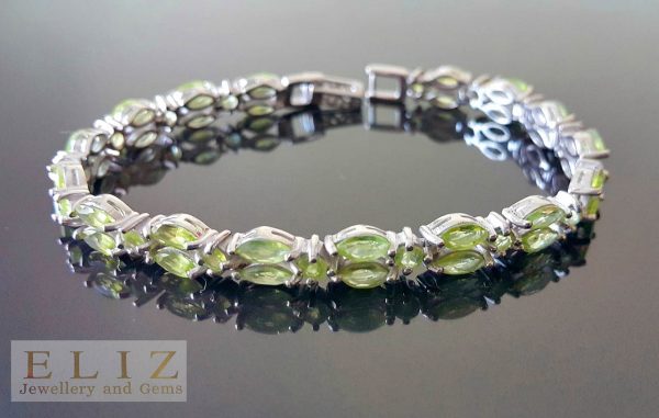 Sterling Silver Genuine Precious Peridot Bracelet Marquise Gems 7.5 inches
