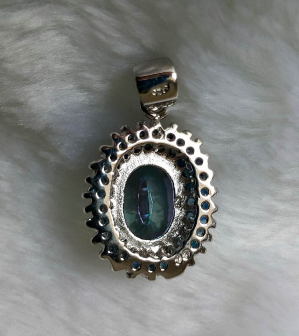 Eliz Sterling Silver 925 Pendant Natural Mystic Quartz with Genuine Sapphire Gemtone Talisman Amulet UNIQUE Design