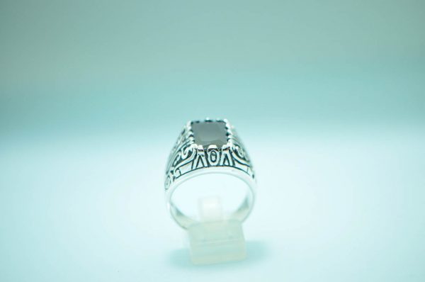 Eliz Men' .925 Sterling Silver Onyx Sorcerer's Magician Warlock Ring