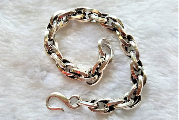 Eliz 925 Sterling Silver Chain Itallian Link Unique Bracelet Exclusive Design 8 Inches 36 Grams