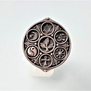 Sacred Symbols Ring 925 Sterling Silver CO-EXIST Yin Yang Crecent Moon David's Star  Buddhist Wheel of Life Ohm Aum Christian Cross