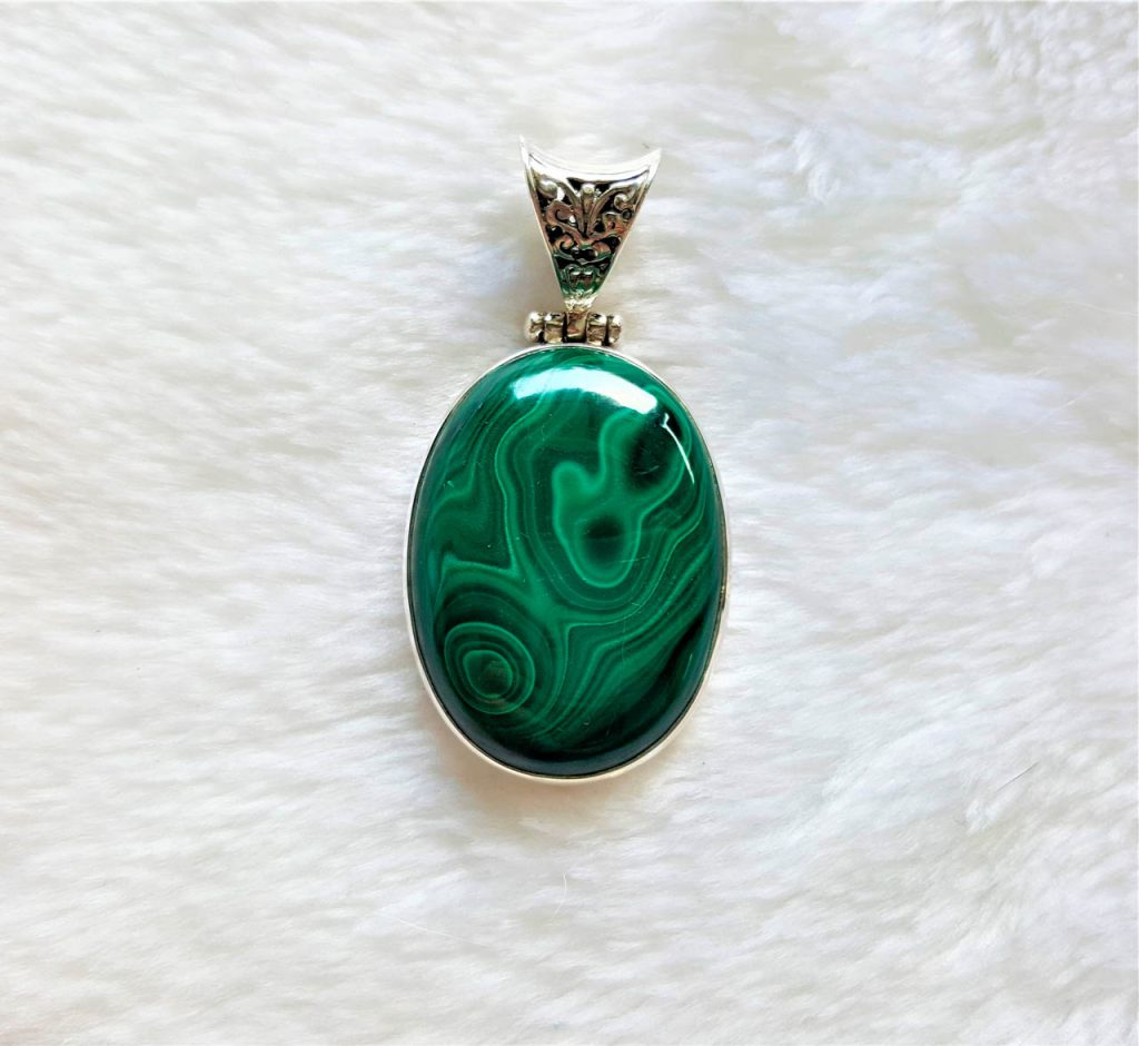 Eliz Large Genuine MALACHITE Sterling Silver 925 Pendant Natural ...