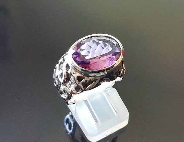 Eliz Genuine African AMETHYST Sterling Silver 925 Ring Natural Gemstones Handmade Exclusive Design Heavy ring SIZE 6.5, 8