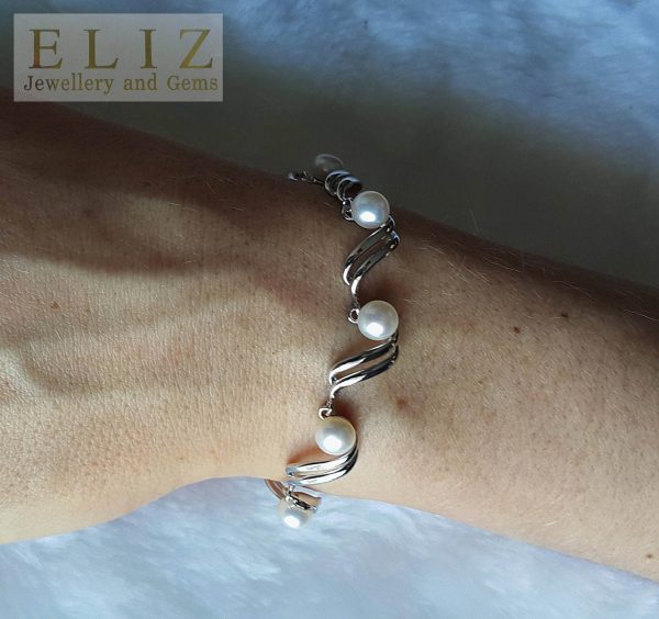 Eliz Natural Freshwater Pearl Sterling Silver 925 Bridal BRACELET 8 inches adjustable