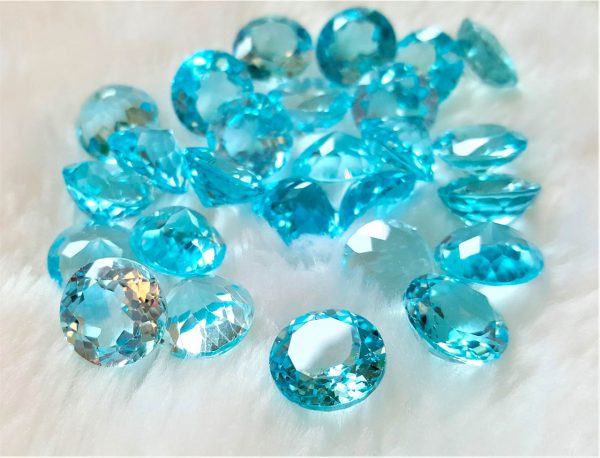 Eliz 2 pcs LOT Loose Blue Topaz Genuine Large 12 mm Natural Blue Topaz Round Cut Stone Faceted Precious Gemstones Sky Blue Topaz