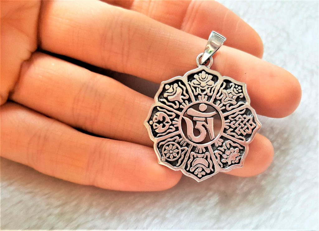 Buddhist Symbols 8 Auspicious Tibetan Sacred Symbols PENDANT STERLING ...