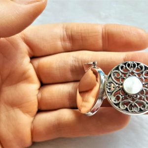 Eliz STERLING SILVER 925 Mother of Pearl Abalone Locket Ornament Pendant Memory Talisman Amulet