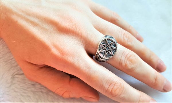 Eliz 925 Sterling Silver Ring Nordic Star Triquetra Star Celtic Knot Viking Talisman Pagan Sacred Symbols Protective Amulet Norse Viking