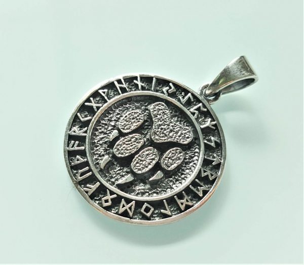 Eliz Sterling Silver 925 Pendant Runes Viking Bear Paw Claw Slavic Runic Sacred Symbol Warding Veles Talisman Amulet