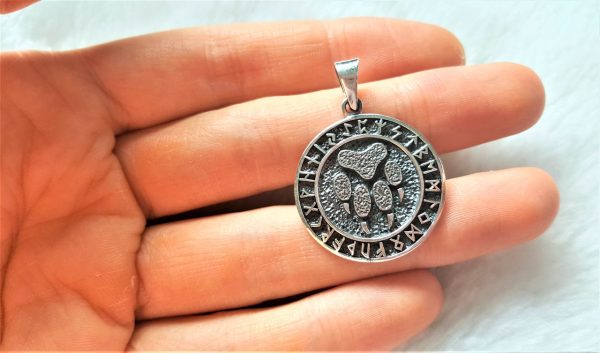 Eliz Sterling Silver 925 Pendant Runes Viking Bear Paw Claw Slavic Runic Sacred Symbol Warding Veles Talisman Amulet