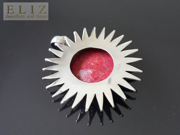 Eliz Sterling Silver 925 Natural Red Coral SUN Pendant Exclusive Custom Made Gift Talisman Amulet