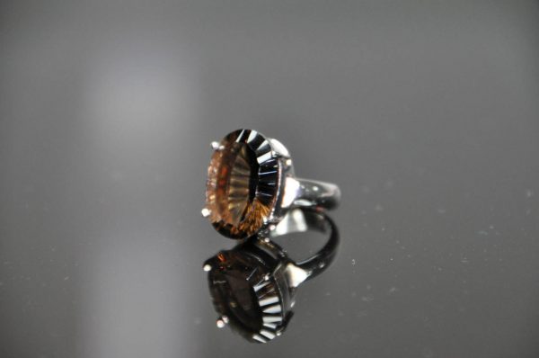 925 Sterling Silver Ring Large Genuine Smoky Quartz Concave cut SIZE 8