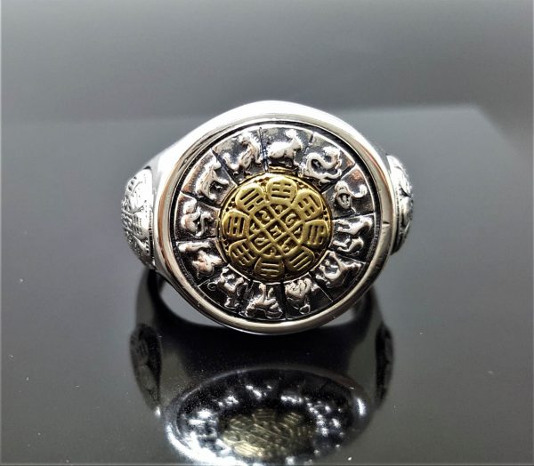 925 Sterling Silver Chinese Horoscope Zodiac Spinning Signet Ring Meditation Spinner Talisman Harmony Amulet Universe Cycles Eliz