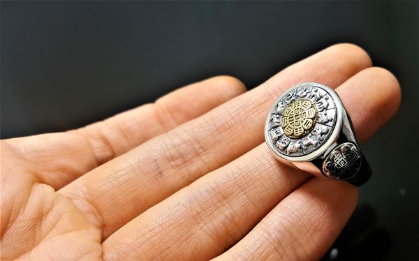 925 Sterling Silver Chinese Horoscope Zodiac Spinning Signet Ring Meditation Spinner Talisman Harmony Amulet Universe Cycles Eliz