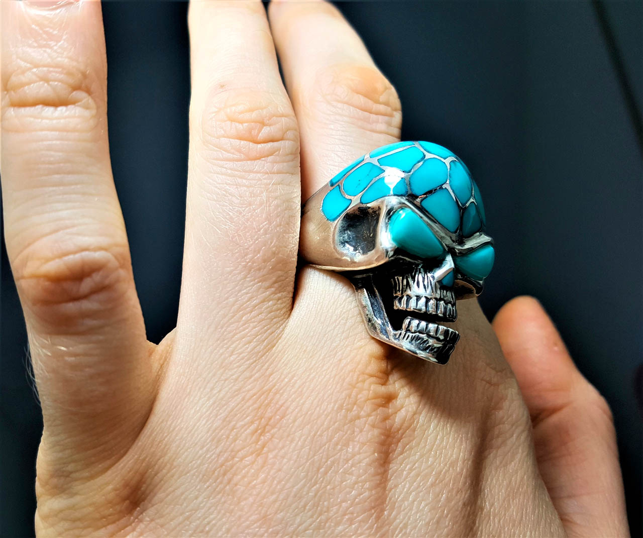 BWL Half Skull Ring with turquoise