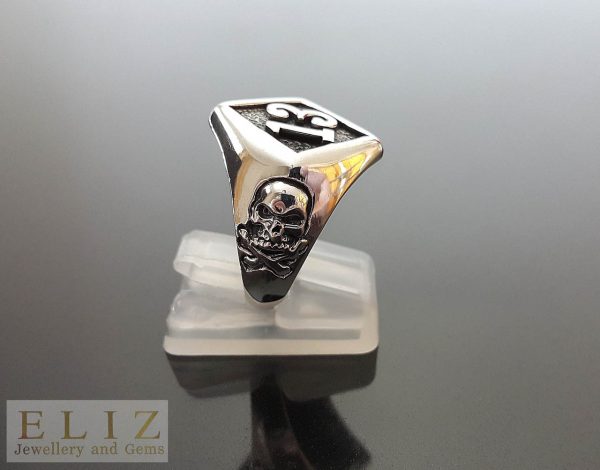 Sterling Silver .925 Ring Lucky number 13 with Skull and Bones Biker Exclusive Punk Rock Goth ELIZ